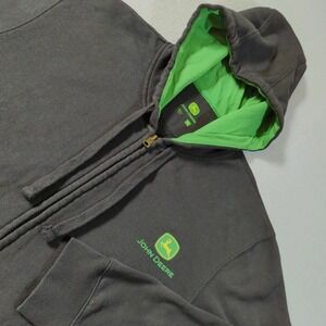 John Deere Mens Zip Up Hoodie Green Logo Tractor Farm Work Size‎ M